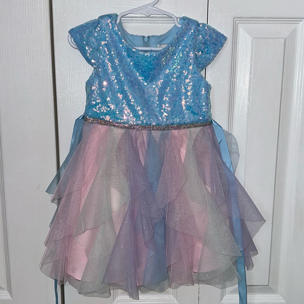 Rare Editions. Toddler girl dress. Size 2T. Blue sequin top with sparkling color